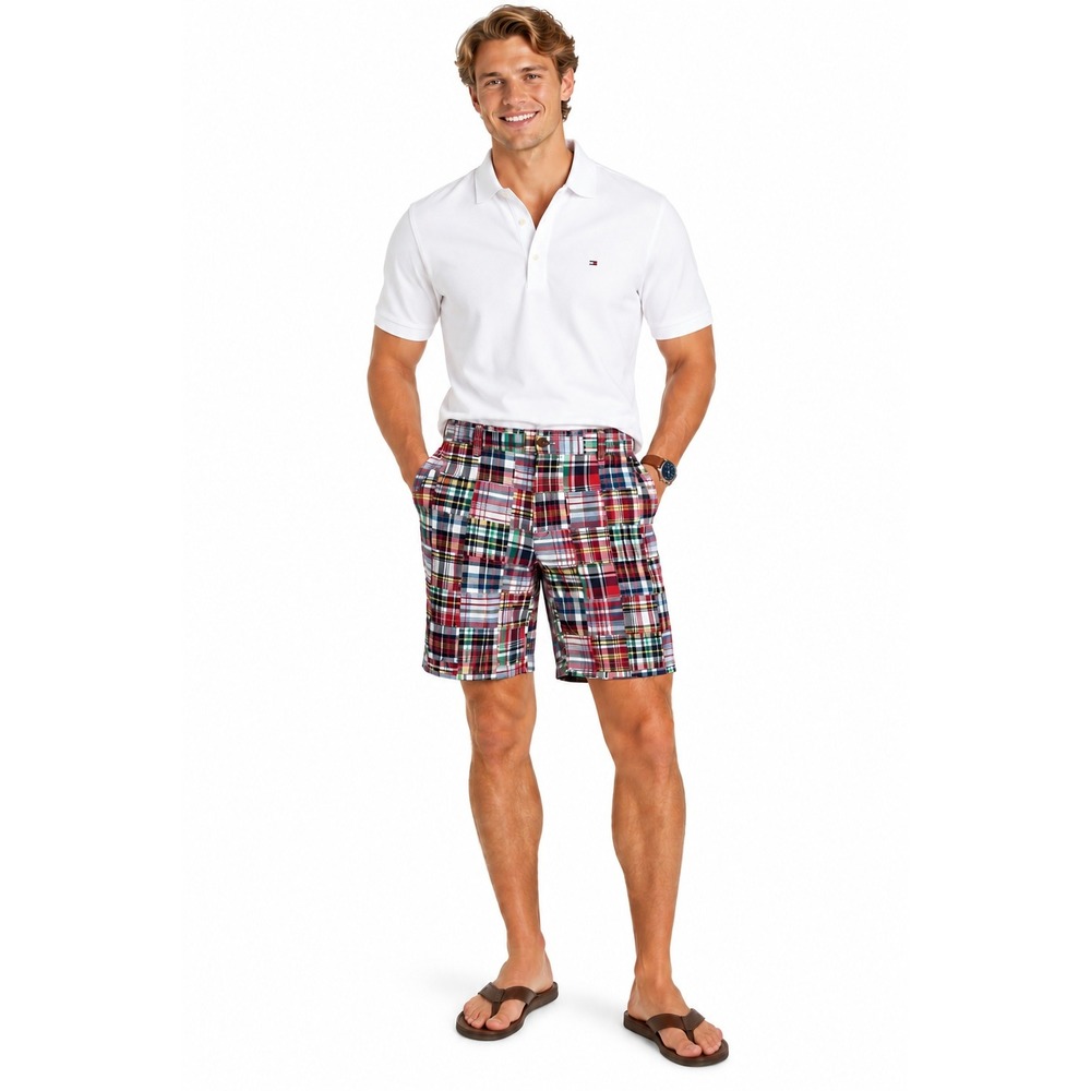 Izod Shorts Mens 32 Multi Color Saltwater Patchwork Plaid Preppy Coastal